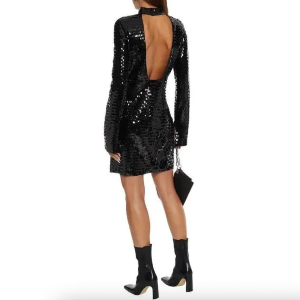 NWT Helmut Lang Black Sequined Tulle Minidress